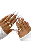 Gold 24Pcs Butterfly Leaf Hollowed Heart Twisted Ring Set