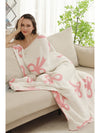 Rose Red 127*152cm Bow Printed Cozy Soft Throw Blanket