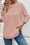 Gossamer Pink Rounded Hem Waffle Plain Long Sleeve Top