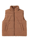 Coffee Solid Color Corduroy Puffer Vest Coat