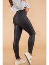 Black Piping Trim Sleek Leather High Waist Leggings