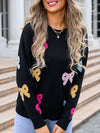 Angel Wings Bow Graphic Round Neck Long Sleeve Sweater - Cocoa Yacht Club