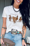 White Retro Graphic Cotton Blend Graphic Tee