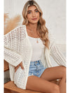 Black Hollow Out Crochet Knit Drop Shoulder Open Front Cardigan