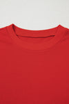 Fiery Red Preppy Striped Sleeve Loose Sweatshirt