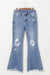 Dusk Blue High Rise Ripped Distressed Hem Flared Jeans