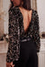 Black Sequin Deep V Back Puff Sleeve Bodysuit