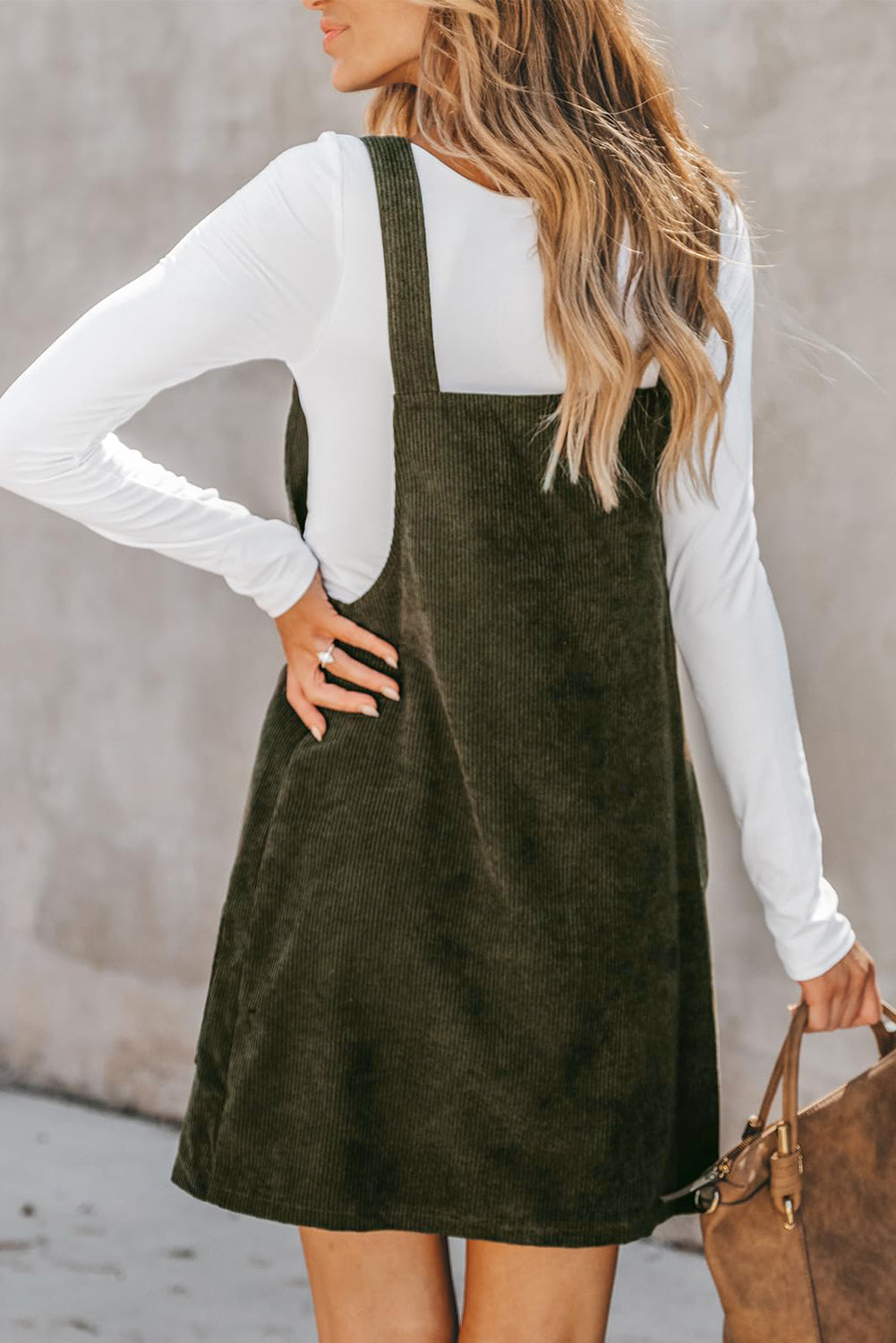 Vineyard Green Corduroy Front Pockets Overall Dress