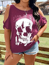 Plus Size Skeleton Graphic Round Neck Cold Shoulder T-Shirt - Cocoa Yacht Club