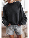 Brown Plain Drop Shoulder Crew Neck Pullover Sweatshirt