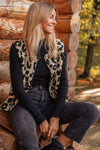 Black Leopard Print Sherpa Button Front Vest Coat