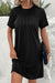 Dark Brown Contrast Lace Raglan Sleeve Pleated Detail Shift Dress