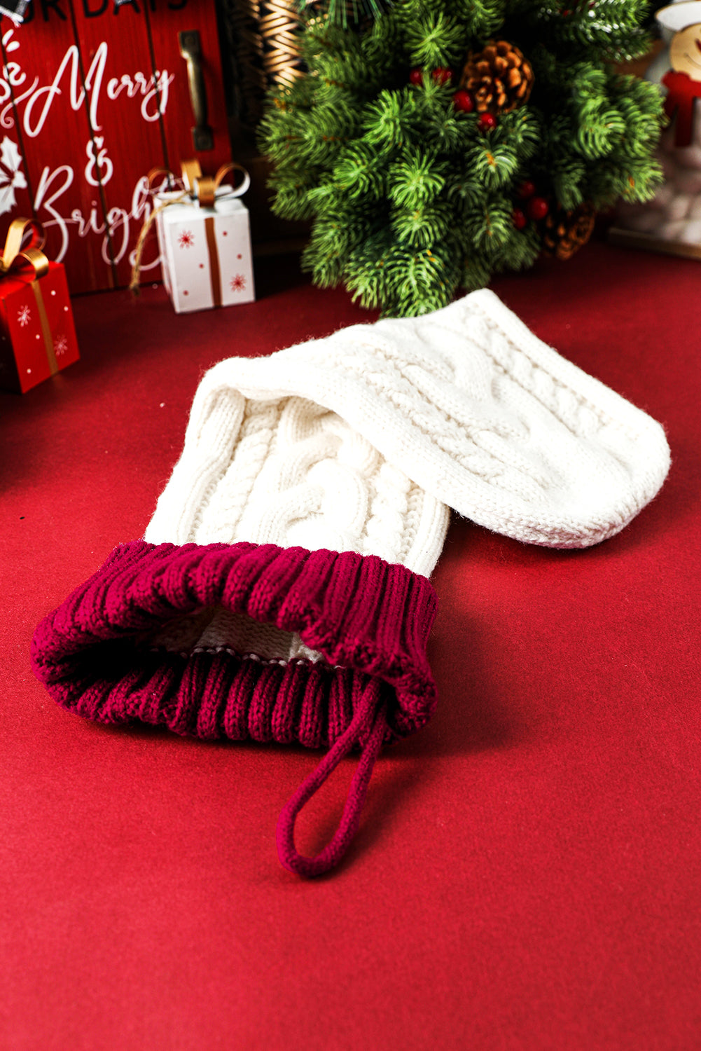 White Cable Knitted Christmas Stocking