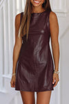 Wild GingerFaux Leather Sleeveless Round Neck Mini Dress