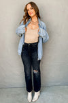 Myosotis Elastic Hem Collared Zip Up Denim Jacket