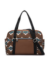 Coffee Geometric Print PU Leather Large Travel Duffel Bag