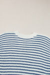 Blue Stripe Contrast Trim Knit Dolman Top