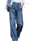 Dark Blue Slouchy Pocket Casual Wide Leg Jeans