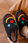 Black Keep Smile Printed Sherpa Home Slippers