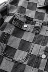 Black Checkered Patchwork Button Up Denim Jacket