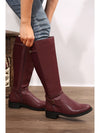 Burgundy Side Zipper Knee High Chunky Low Heel Boots