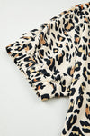Khaki Pop of Color Neckline Loose Fit Leopard Print Blouse