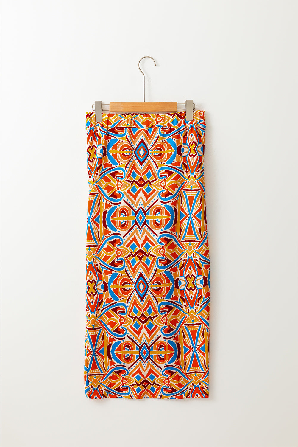 Yellow Geometric Abstract Print Slit High Waist Maxi Skirt