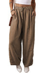 Pants Desert Palm Cotton Linen Drawstring Waist Wide Leg Pants.