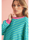 Green Stripe Contrast Edge Oversized Sweatshirt