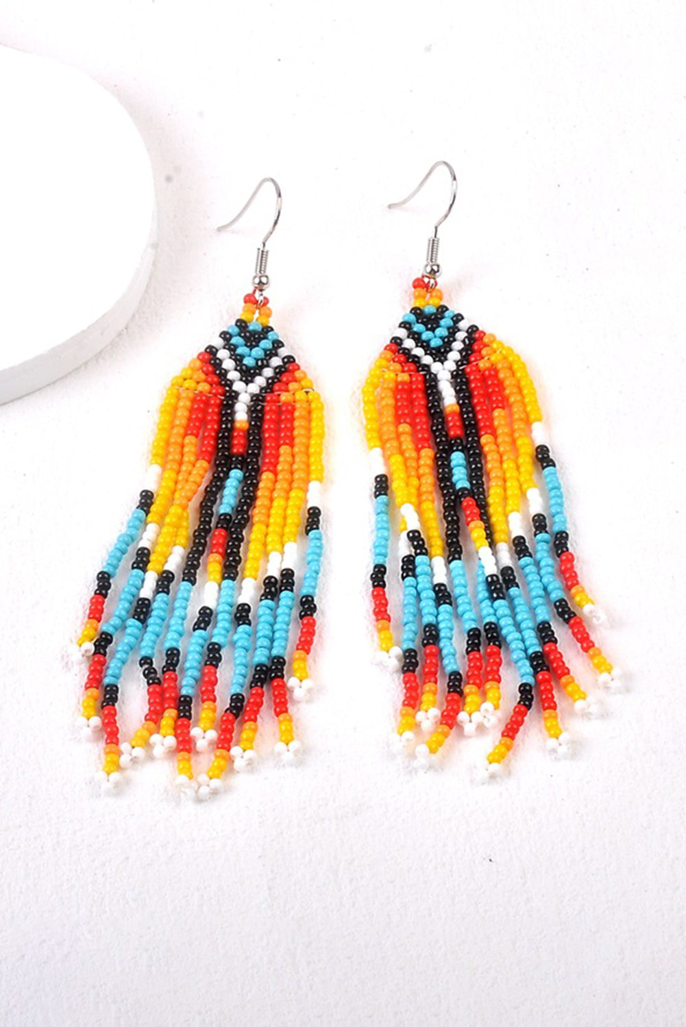 White Boho Colorful Beaded Tassel Earrings