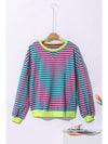 Green Stripe Contrast Edge Oversized Sweatshirt