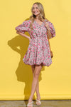 And The Why Full Size Floral Surplice Puff Sleeve Dress - Cocoa Yacht Club