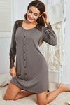 Sleet Lace Patchwork V Neck Button Nightgown Dress