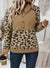 Light Beige Leopard Patchwork Raglan Sleeve Half Buttons Hoodie