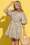 And The Why Full Size Floral Surplice Puff Sleeve Dress - Cocoa Yacht Club