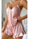 Light Pink Satin Camisole Shorts Robe Pajama Set