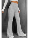 Gray Solid Color High Waist Ribbed Flare Pants