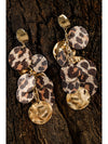 Chestnut Leopard Alloy Disc Stud Dangle Earrings