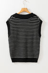 Beige Stripe Turn-down Collar Sleeveless Knitted Top