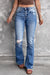 Dark Blue Ripped Raw Hem High Waist Flare Jeans - Cocoa Yacht Club