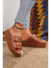 Chestnut Dual Buckle Studded Vintage Platform Slides Shoes