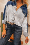 Dusk Blue Patchwork Flap Detail Distress Denim Jacket