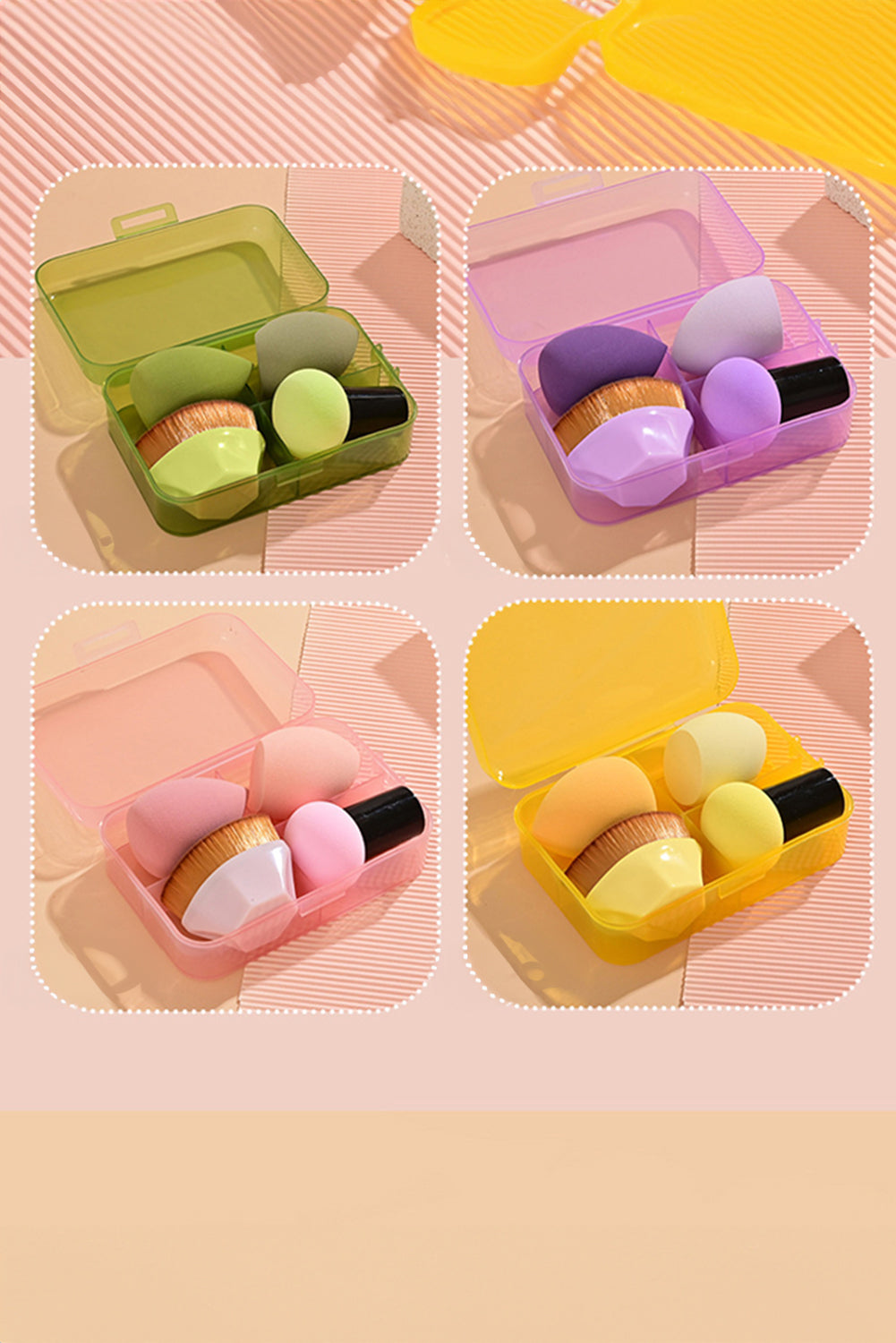 Pink 3pcs Makeup Sponge and 1pc Foundation Brush Set