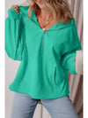 Smoke Green Half Zipper Kangaroo Pockets Drop Shoulder Hoodie