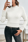 Black Knit Fleece Lined Lettuce Edge Slim Fit Top