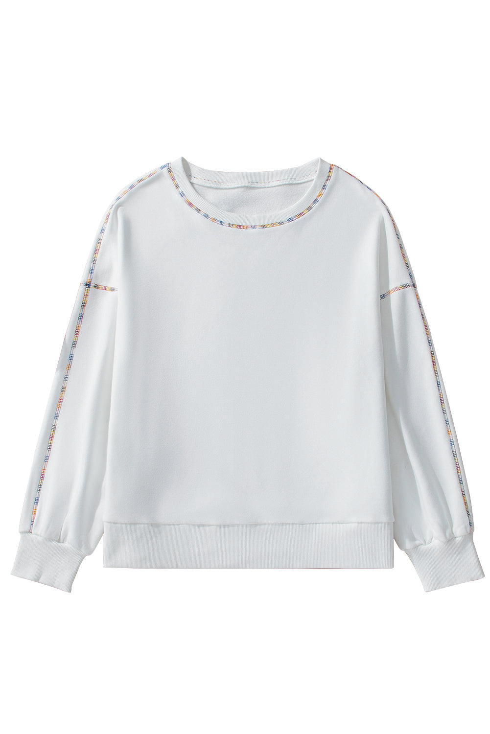 Sweatshirts & Hoodies White Contrast Rainbow Trim Drop Shoulder Pullover Sweatshirt.