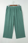 Smoke Green Plus Size Textured Frayed Edge Wide Leg Pants