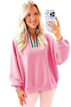 Sachet Pink Pop of Color Collared Patchwork Pullover Sweatshirt