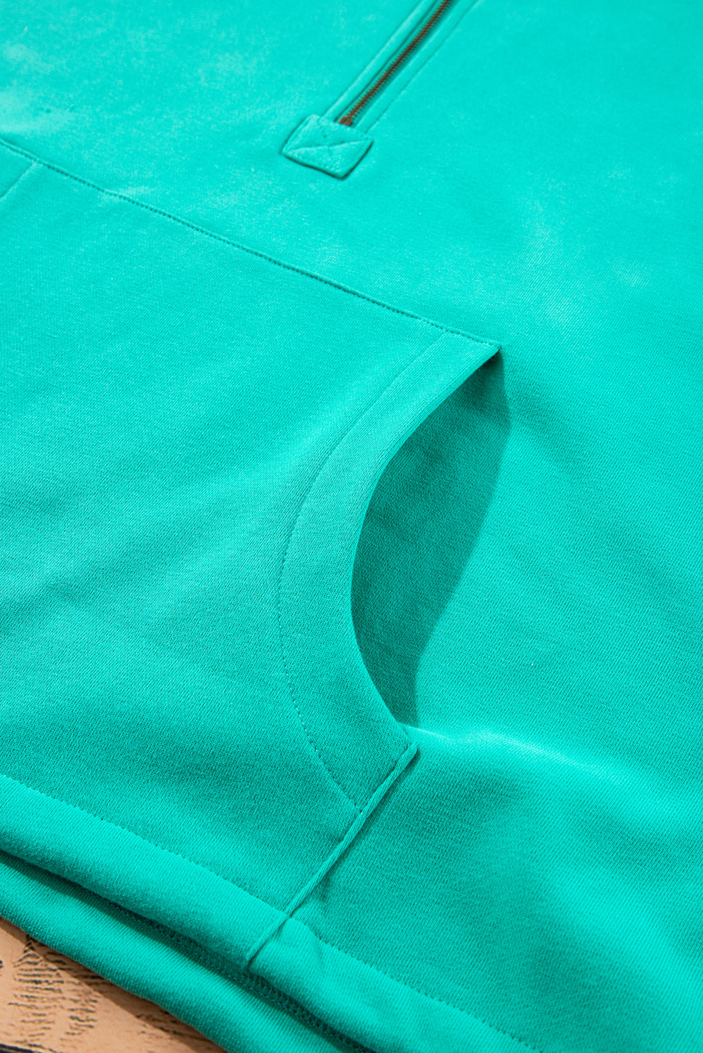 Smoke Green Half Zipper Kangaroo Pockets Drop Shoulder Hoodie