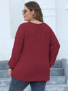 Plus Size Ribbed V-Neck Long Sleeve Top